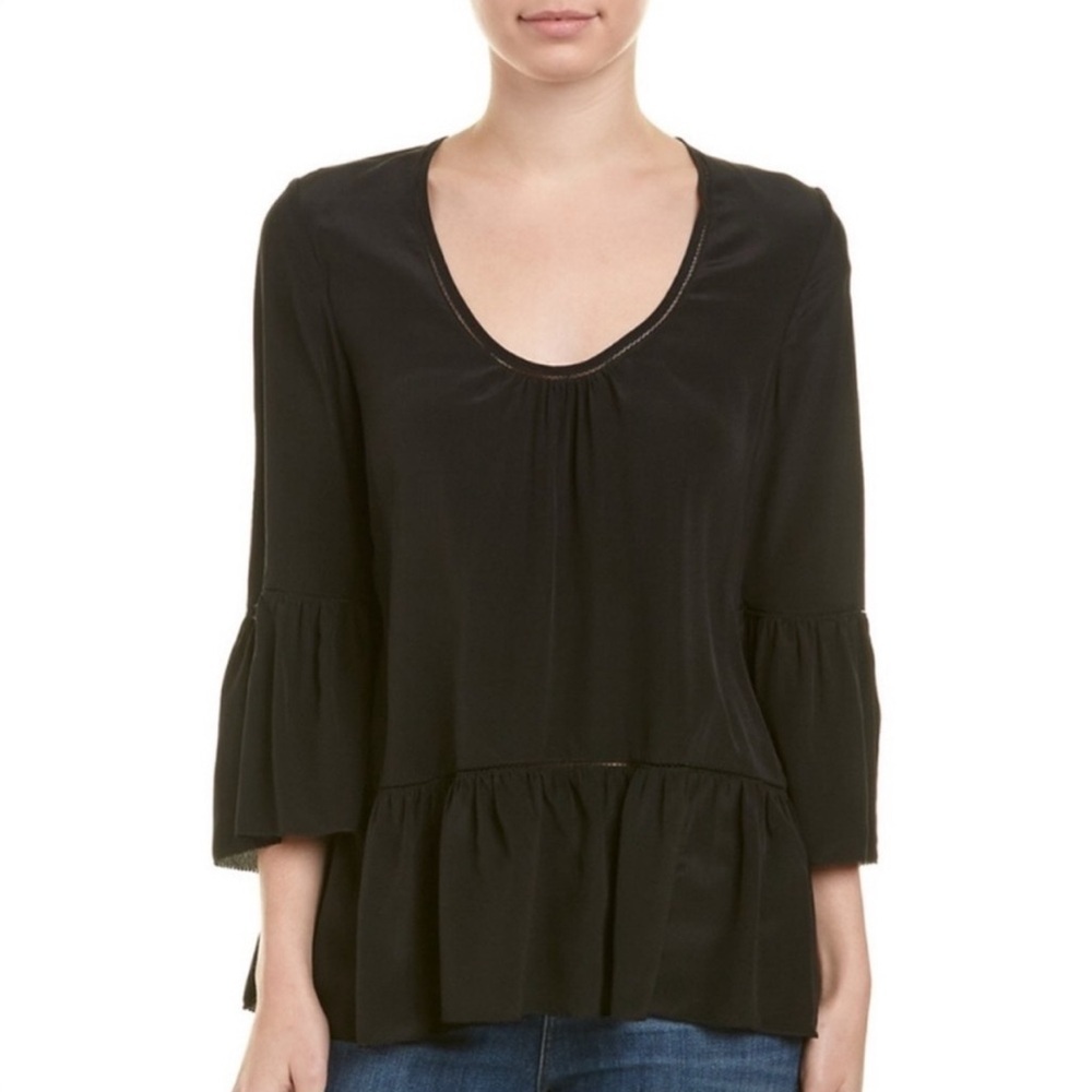 Trina Turk Black Silk Bell Sleeve Blouse